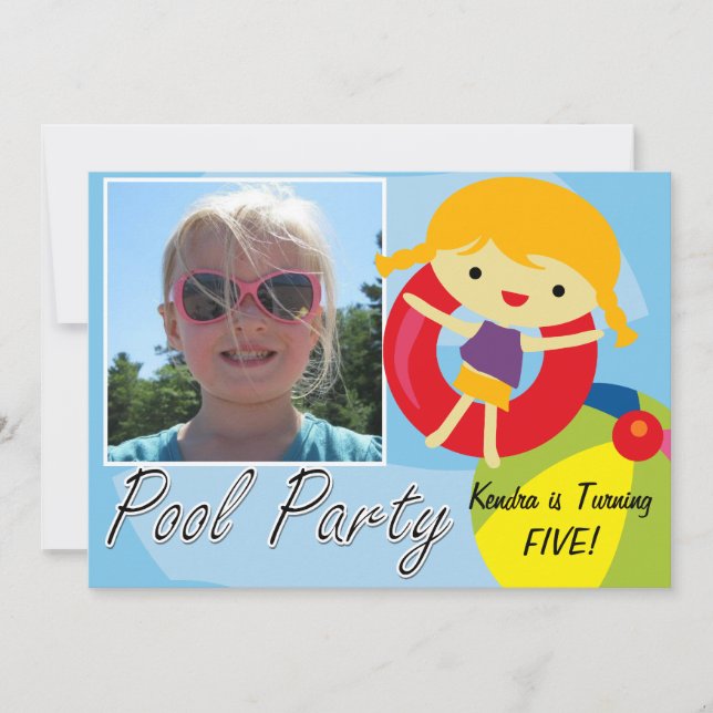 Photo Blond Girl Pool Party Swimming Birthday Invitation (Front)