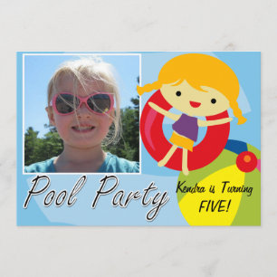 Photo Blond Girl Pool Party Swimming Birthday Invitation