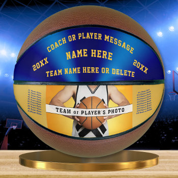 Photo Blue And Gold Personalized Basketball Ball by LittleLindaPinda at Zazzle