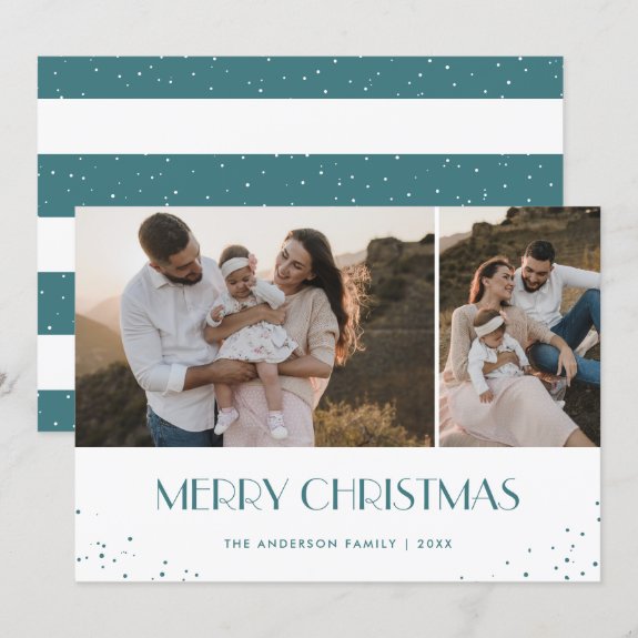 Photo Blue and White Merry Christmas Card