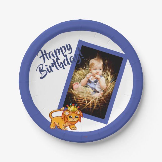 Photo blue birthday boy paper plates (Front)