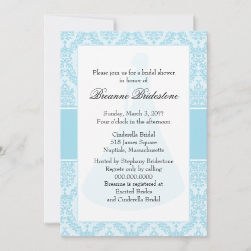 Photo Blue Damask Bridal Shower Invitation