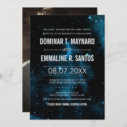 Photo Blue Dark Galaxy Wedding Invitation