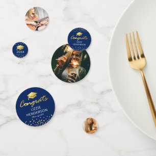 Photo Blue Gold 2025 Graduation Party Confetti