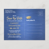 Photo Blue Gold and White Graduation Save the Date Postcard (Back)
