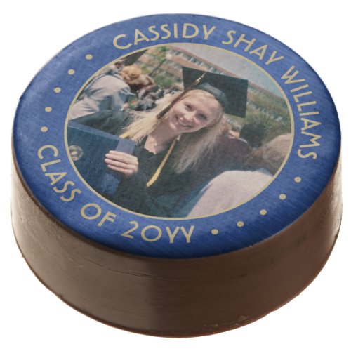 Photo Blue Gold Modern Graduation Party Food Idea Chocolate Covered Oreo