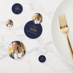 Photo Blue Gold Script Class of 2026 Modern Confetti
