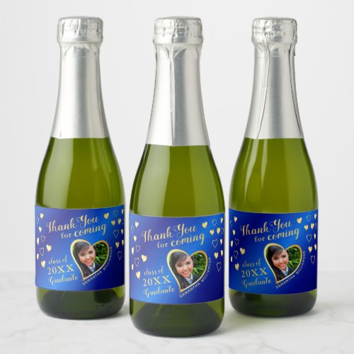 Photo Blue Gold Thank You 2023 Graduation Favor Sparkling Wine Label