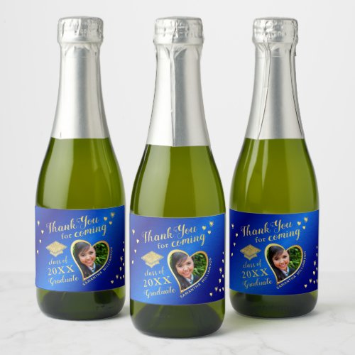 Photo Blue Gold Thank You Class of 2024 Graduation Sparkling Wine Label