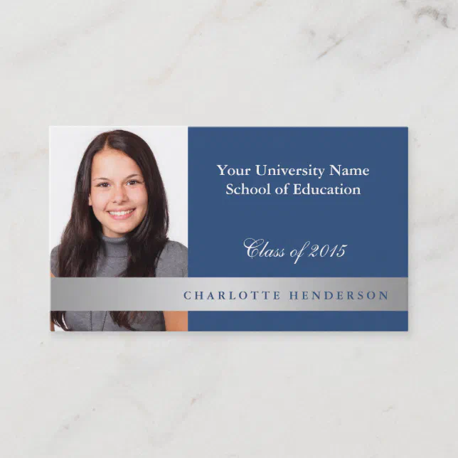 Photo blue graduation formal networking student calling card | Zazzle