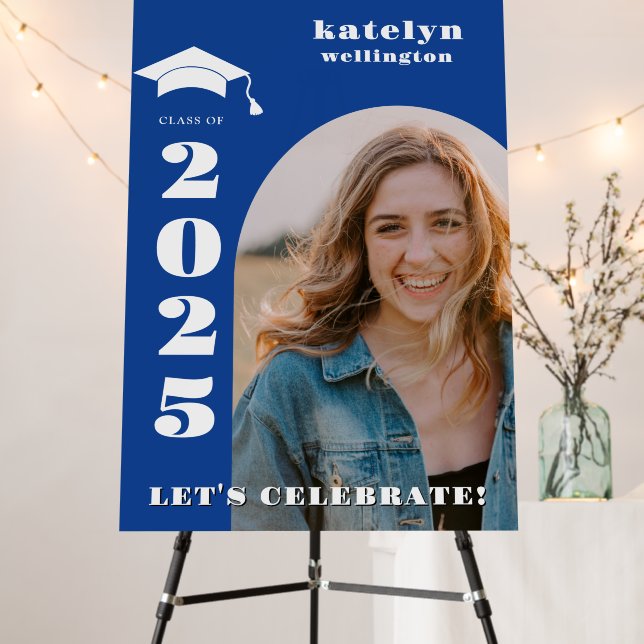 Photo Blue Graduation Party Welcome Foam Board (In Situ (Stand))
