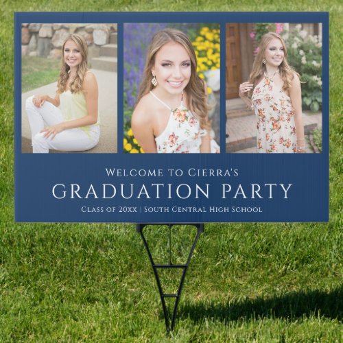 Photo Blue Graduation Party Welcome Sign