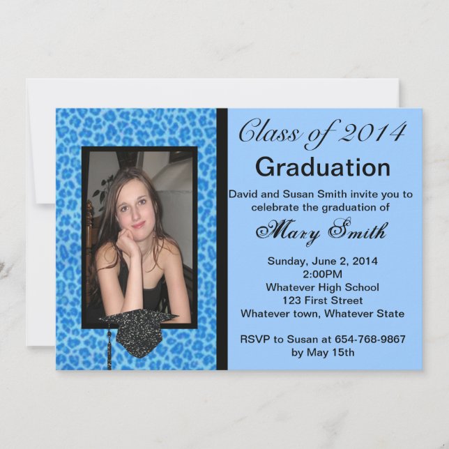 Photo Blue Leopard Graduation Invitation (Front)