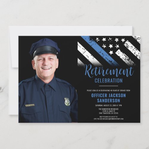 Photo Blue Line Law Enforcement Police Retirement Invitation