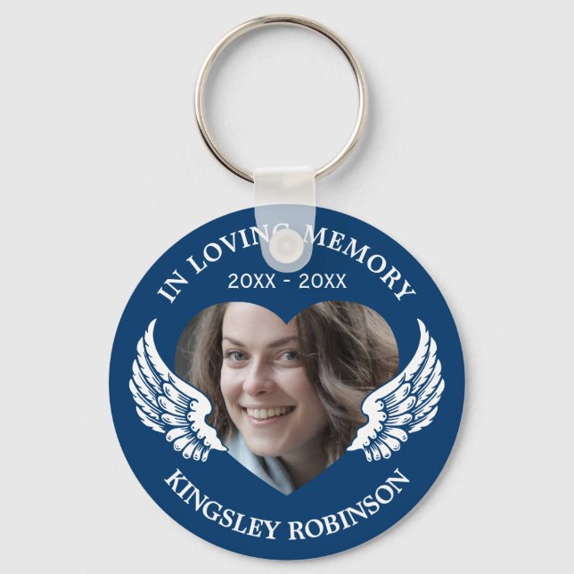 Photo Blue Memorial Keepsake Keychain (Front)