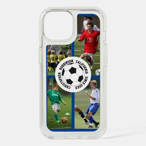 Photo Blue Modern Player Name Soccer  iPhone 15 Case