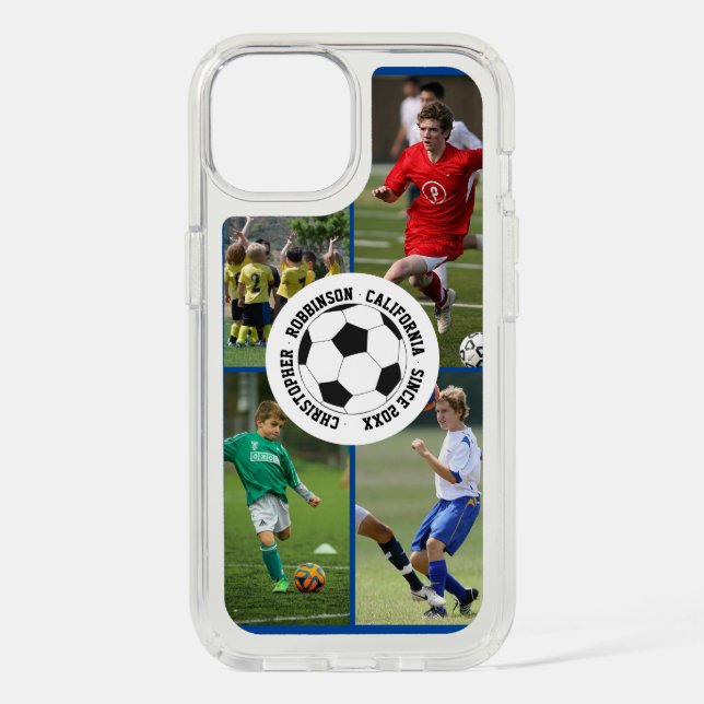Photo Blue Modern Player Name Soccer  Speck iPhone Case (Front)