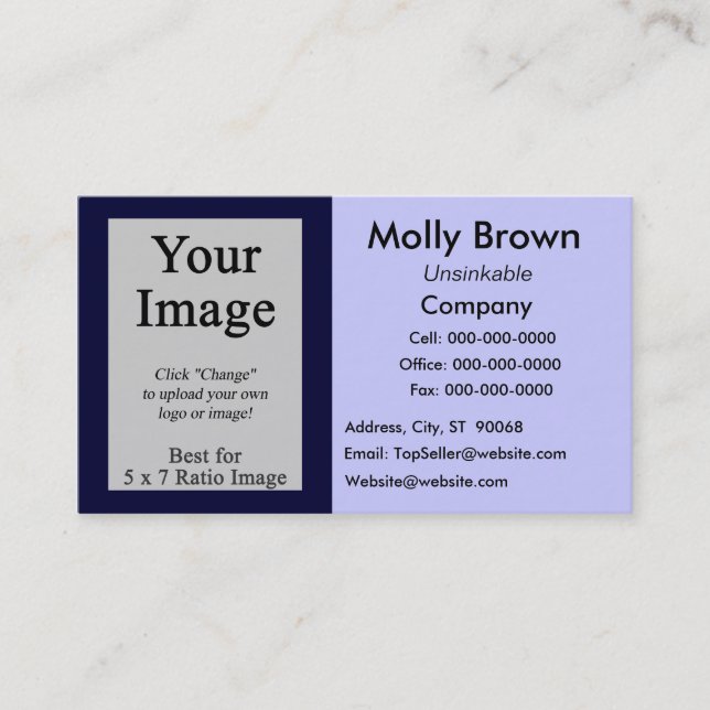 Photo Blue Navy Blank Business Card Template (Front)