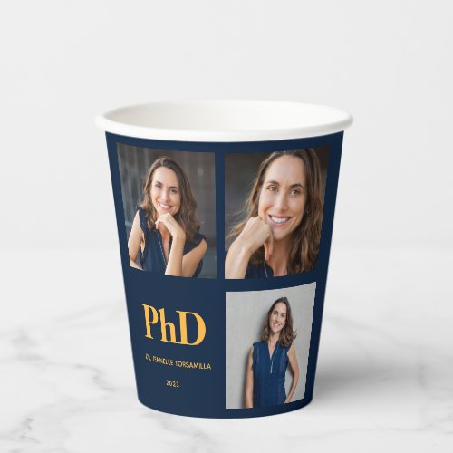 Photo Blue Orange PhD Graduation Paper Cups