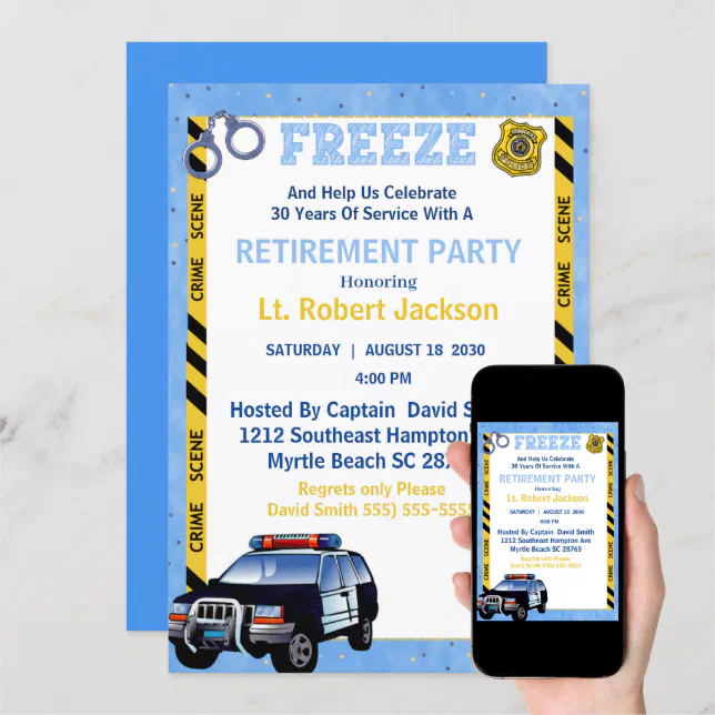 Photo Blue Police Officer Retirement Party Invitation | Zazzle