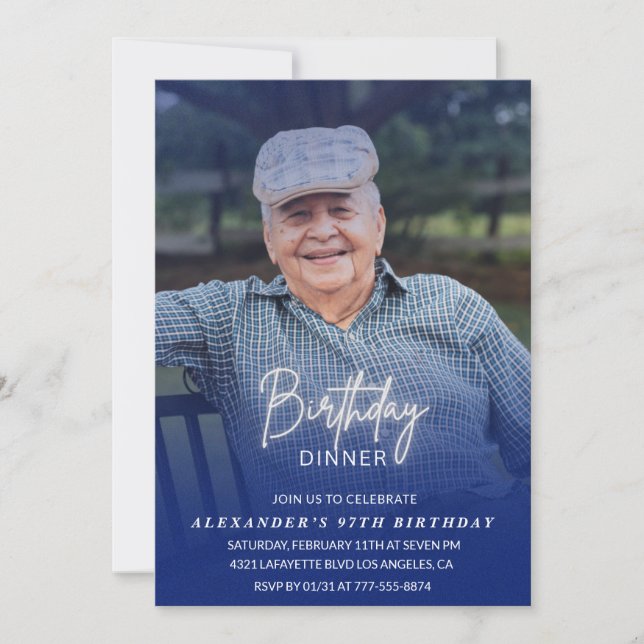 Photo Blue Shadow Birthday Dinner 97th birthday Invitation (Front)