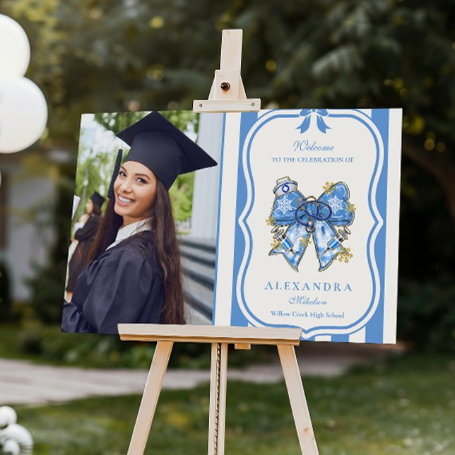 Photo Blue Toile Bow Coquette Nursing School Gradu Foam Board (Creator Uploaded)