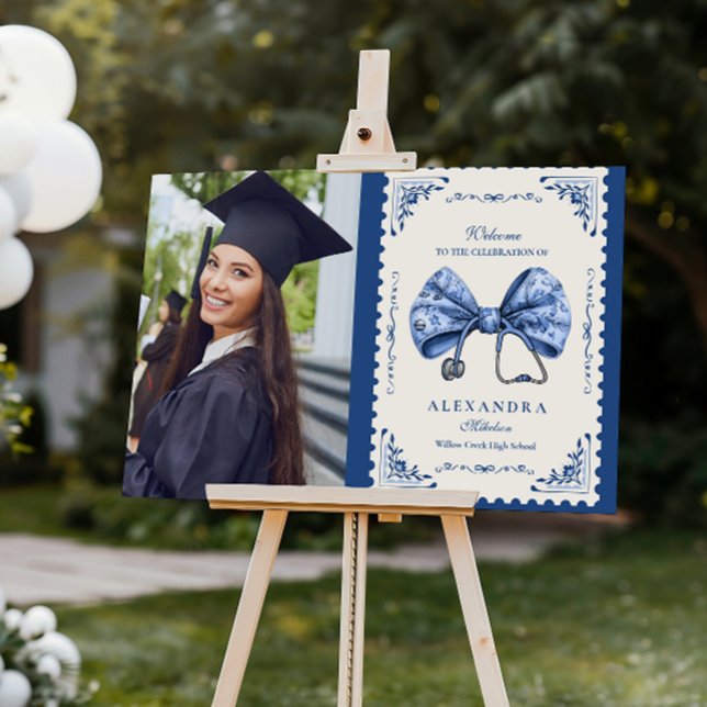 Photo Blue Toile Bow Nursing School Graduate Foam Board (Creator Uploaded)