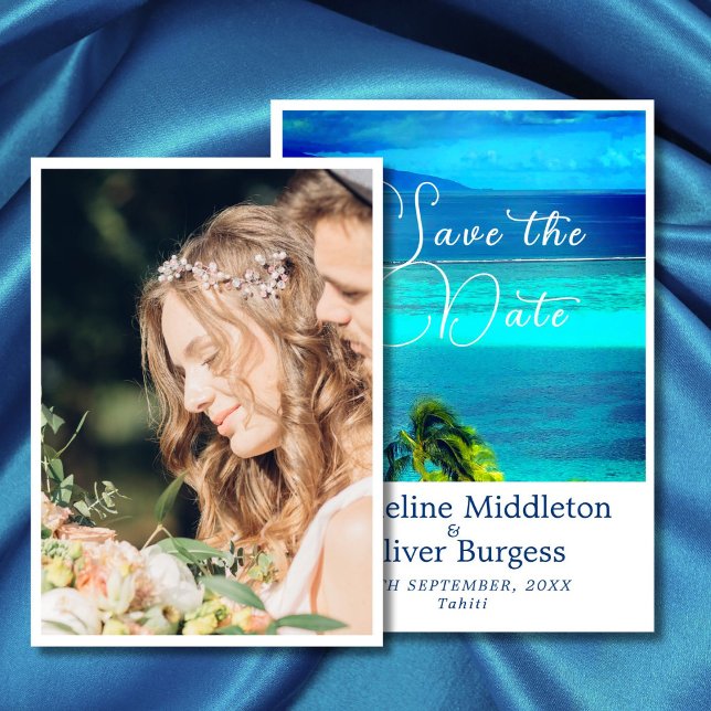Photo Blue Tropical Ocean Destination Wedding Save The Date (Creator Uploaded)
