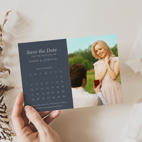Photo Blue Wedding Save the Date Calendar