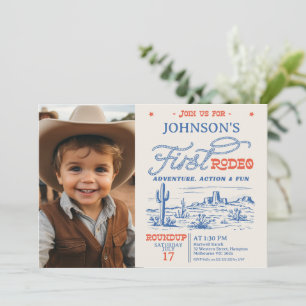 Photo Blue Western Desert Rodeo 1st Birthday Invitation