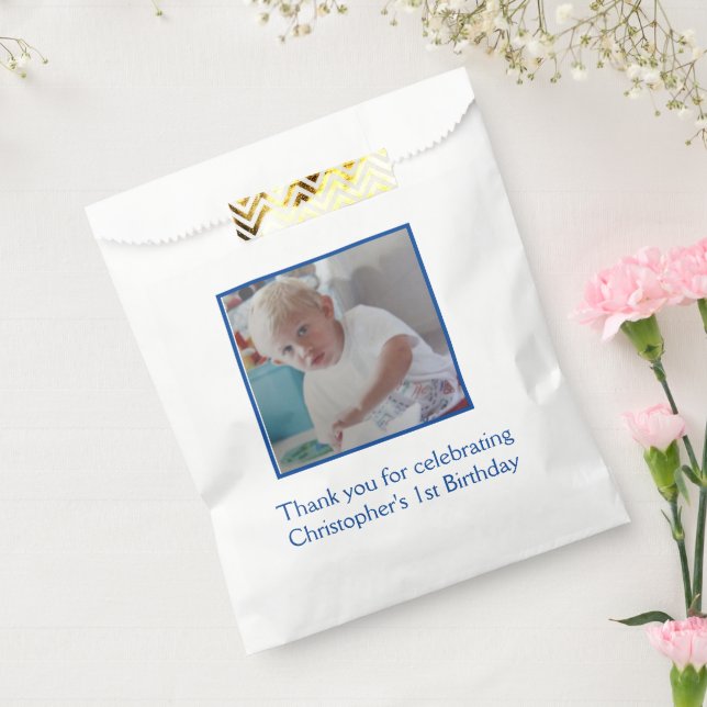 Photo Blue White Birthday Favor Bag (Sealed)