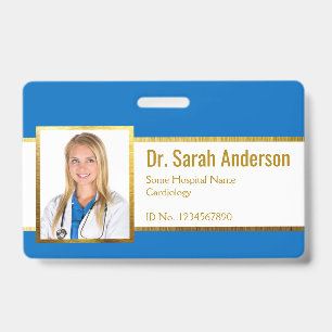 Photo Blue White Faux Gold Foil Elegant Badge