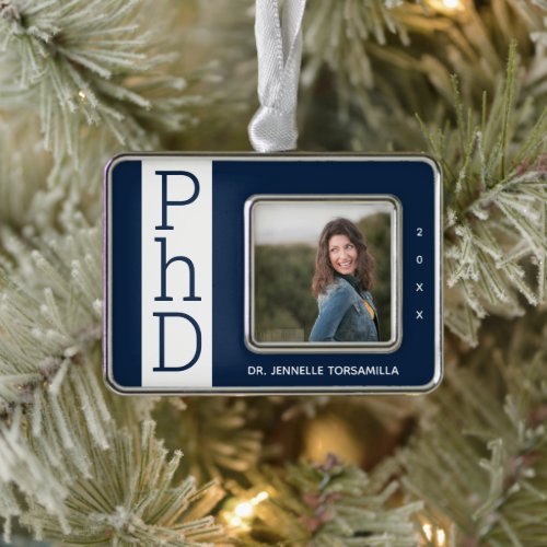 Photo Blue White PhD Graduation Christmas Ornament