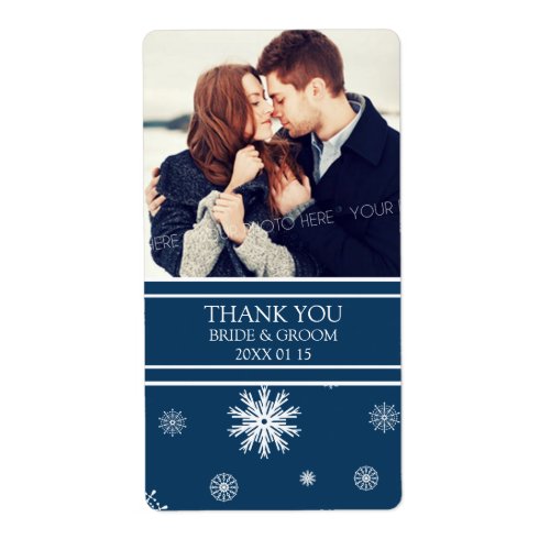 Photo Blue White Snowflakes Winter Wedding Label