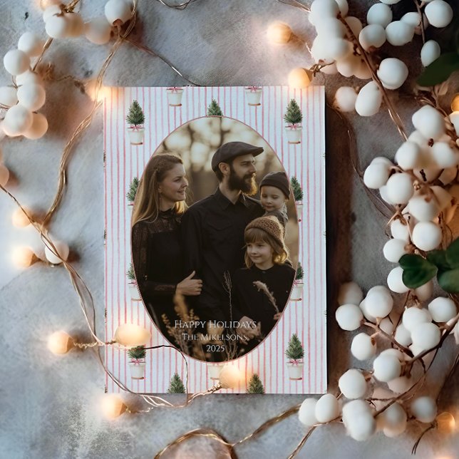 Photo Blush Christmas Tree Stripe Holiday Card (Creator Uploaded)