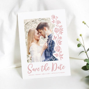 Photo Blush Hand Drawn Roses Romantic Simple Save The Date