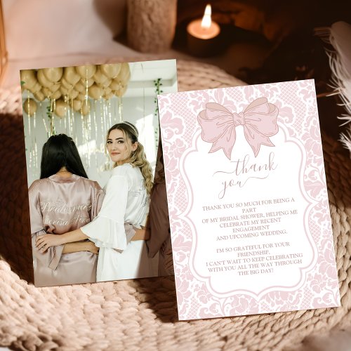 Photo Blush Pink Chinoiserie Floral Bridal Shower Thank You Card