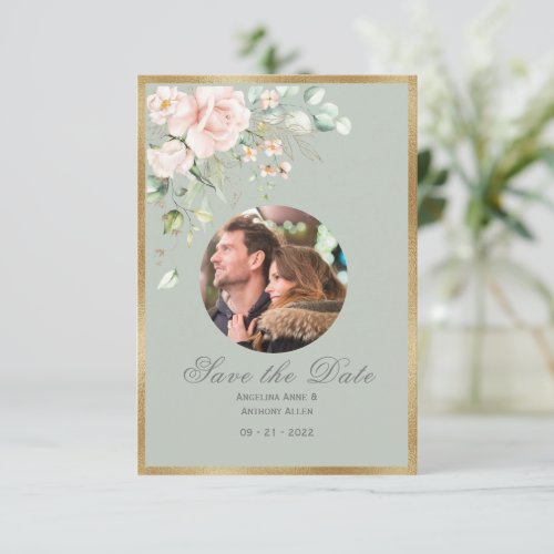 Photo Blush Pink Floral Watercolor Wedding Save The Date