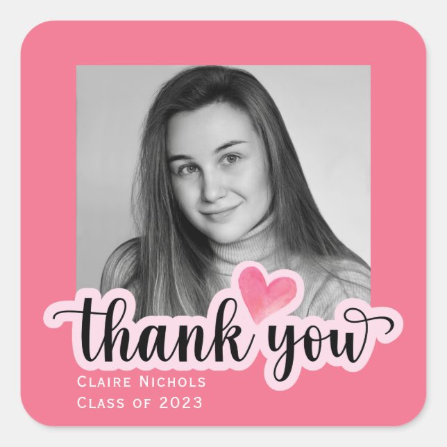 photo blush pink thank you square sticker (Front)