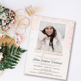 Photo Blush Pink Watercolor Graduation Party Foil Invitation