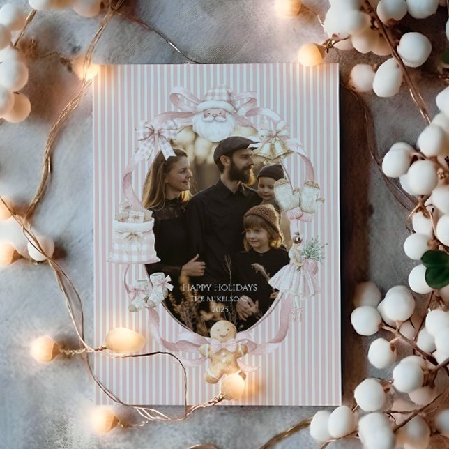 Photo Blush Ribbon Tree Christmas Holiday Card (Creator Uploaded)