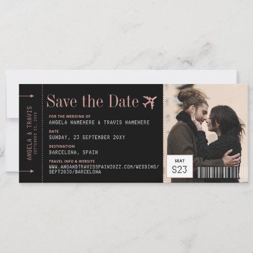 Photo Boarding Pass Ticket Pink Save the Date 