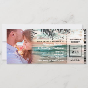 Photo Boarding Pass Tropical Beach Wedding Invitation