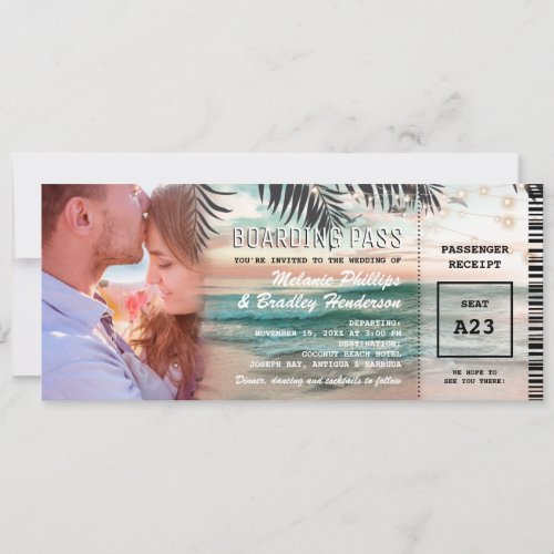Photo Boarding Pass Tropical Beach Wedding Invitation