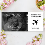 Photo Boarding Pass Wedding Save the Date<br><div class="desc">Invite your guests to your destination wedding with stylish boarding pass wedding save the dates! Add your own photo to these magnetic save the dates, as well as your wedding date, names, etc. This minimalist black and white calligraphy boarding pass wedding invite is perfect for a destination wedding or a...</div>