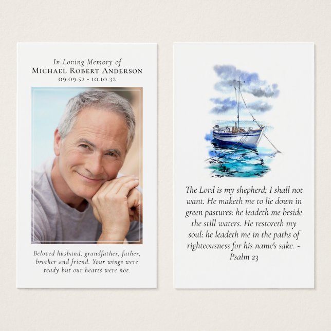 Photo Boat Ocean Memorial Prayer Card (Front & Back)