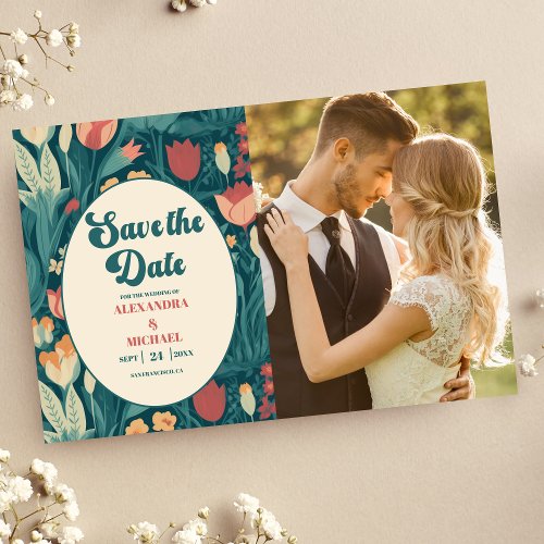 Photo Boho Chic Retro Colorful Floral Wedding  Save The Date