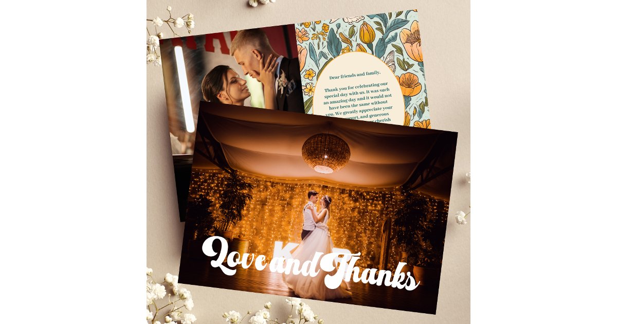 Photo Boho Chic Retro Colorful Floral Wedding Thank You Card | Zazzle