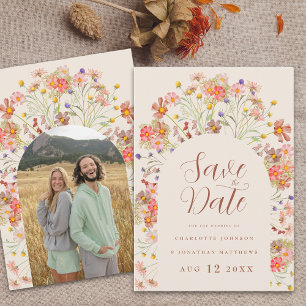 Photo Boho Fall Rustic Wildflower Arch Wedding Save The Date