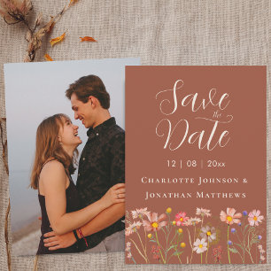 Photo Boho Fall Wildflower Terracotta Wedding Save The Date